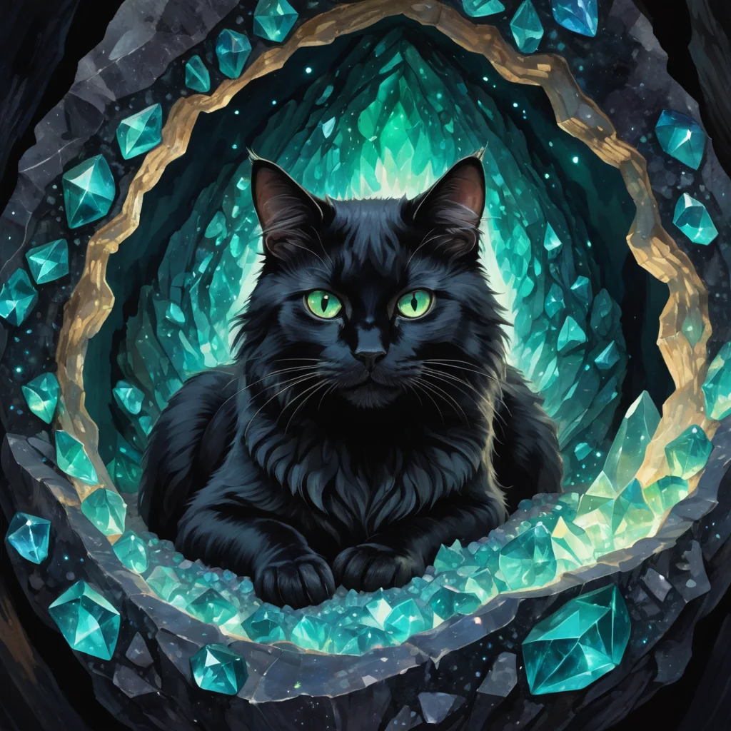 Bioluminescent Geode Cat — SDXL AI prompt