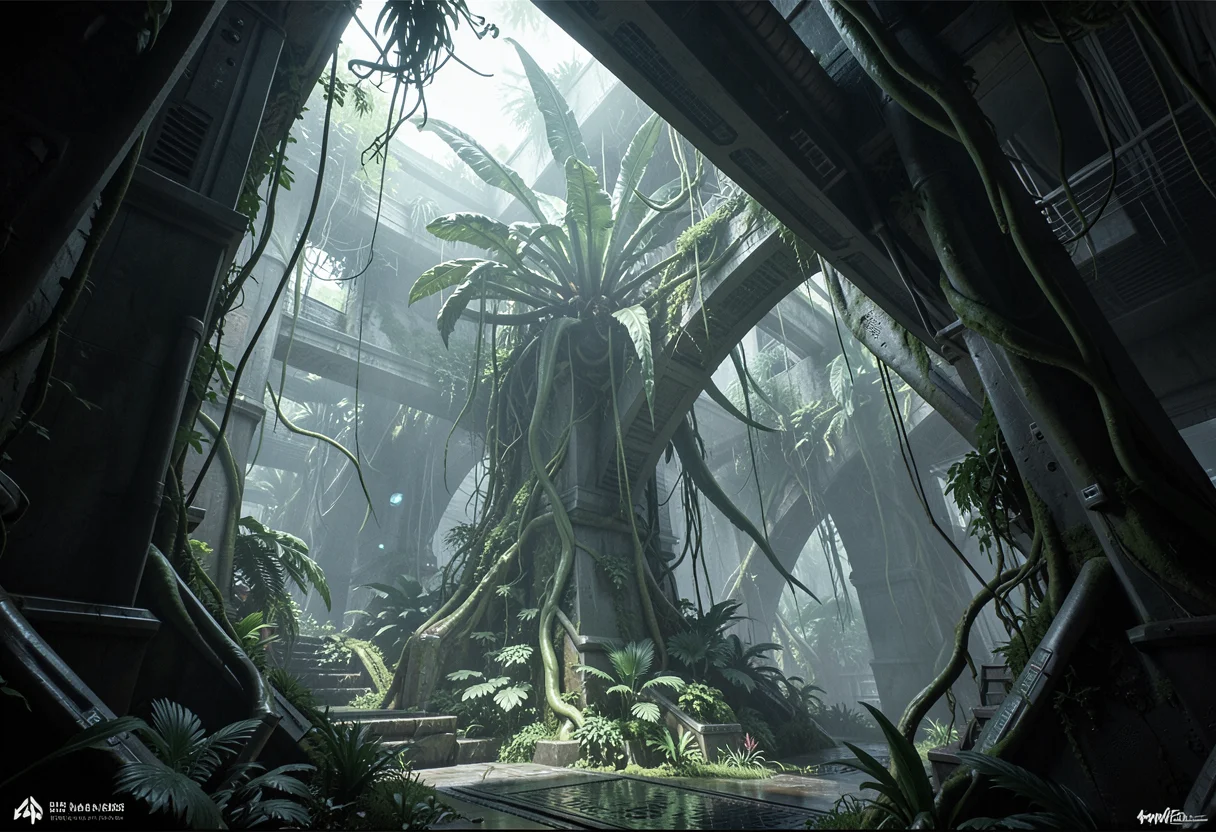 Verdant Biopunk Room — Flux AI prompt