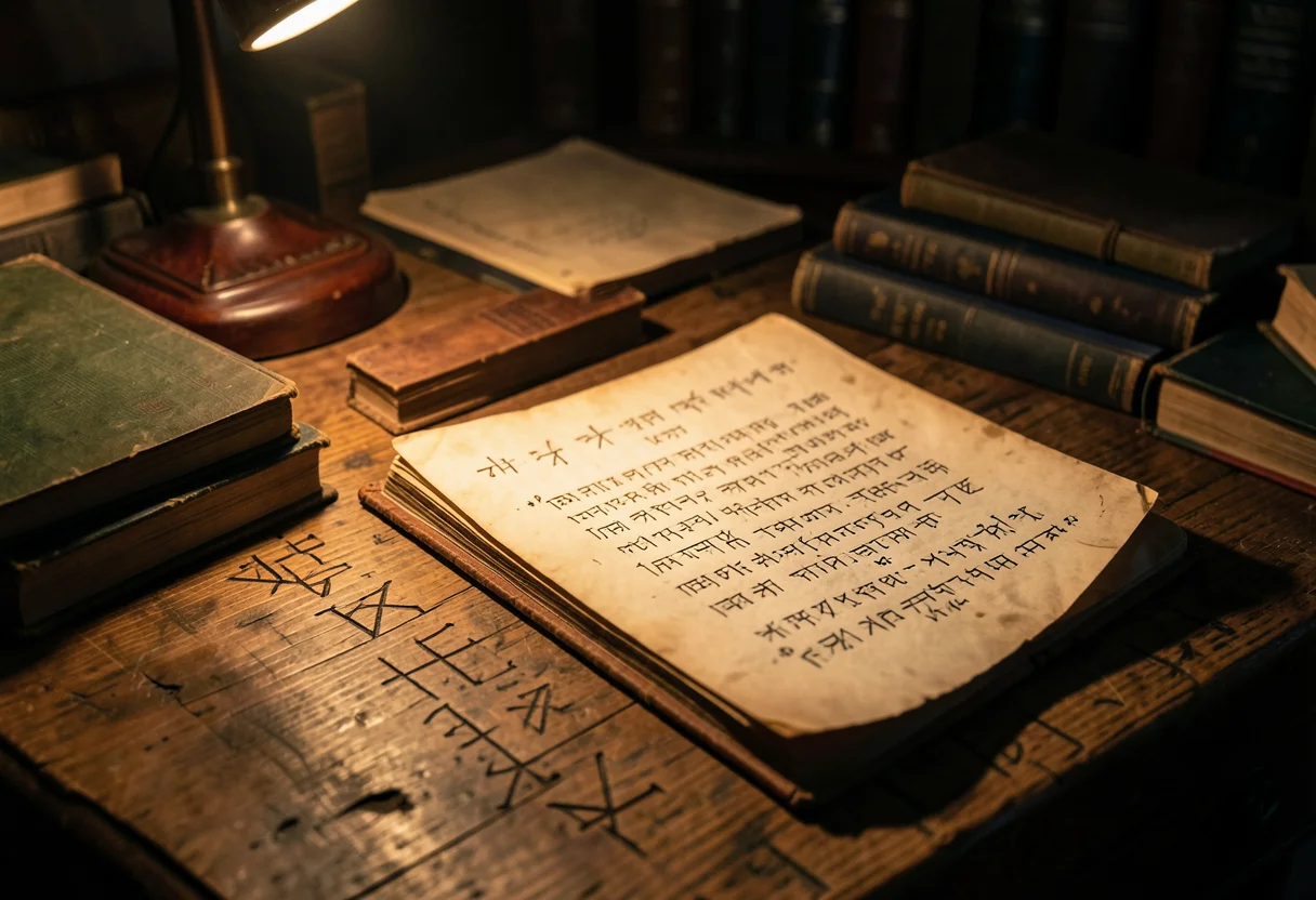 Runes in the Archive — Flux AI prompt