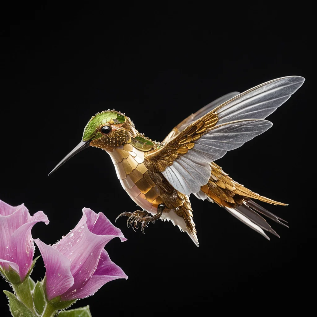 Clockwork Hummingbird, Macro Study — AI generated image
