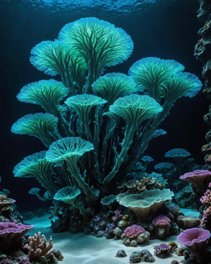 Bioluminescent Coral Sanctuary — SDXL AI prompt