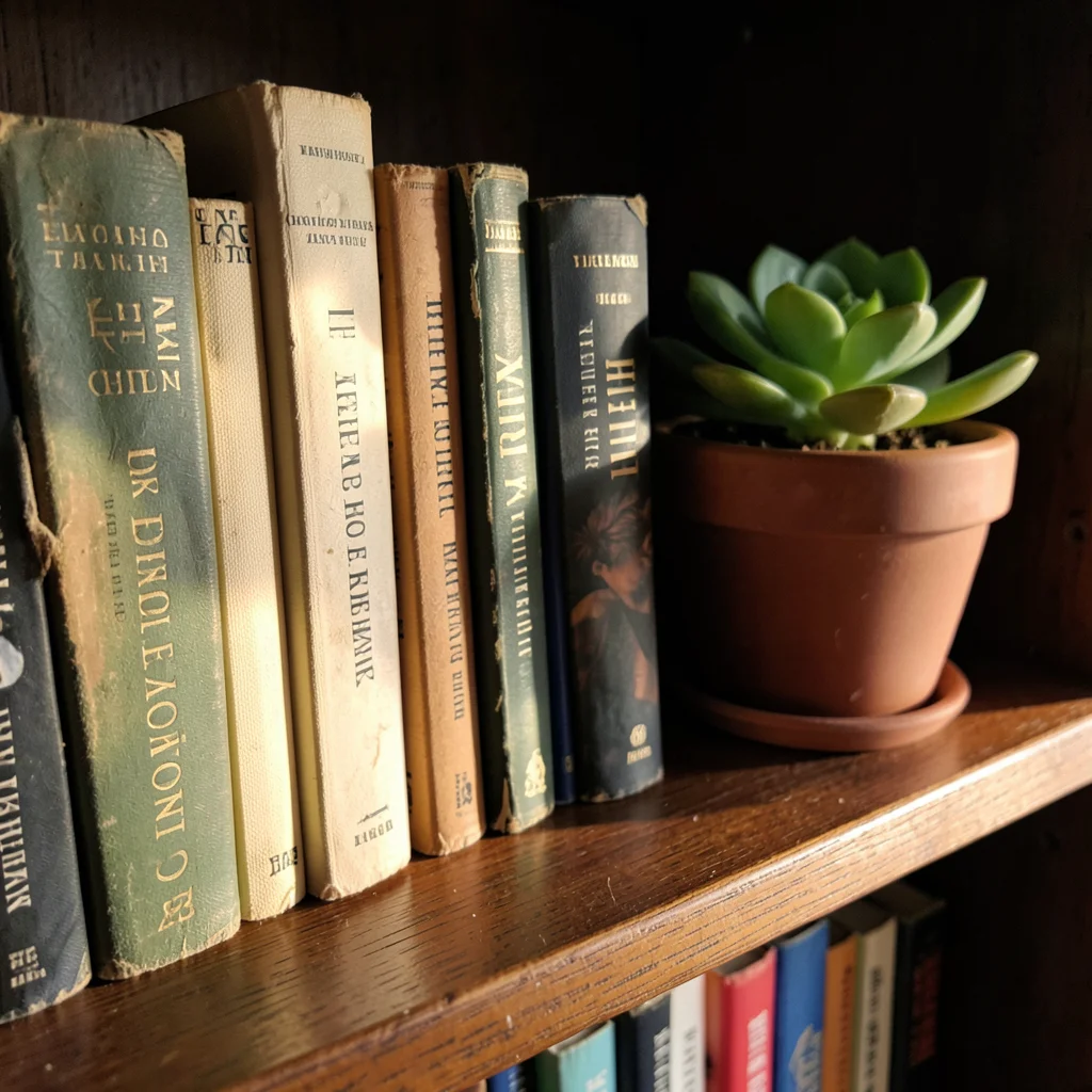 Bookcase Vignette — Flux AI prompt