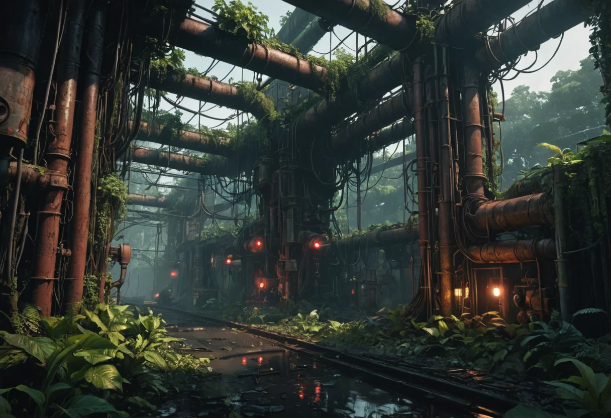 Decaying Metal Jungle — SDXL AI prompt