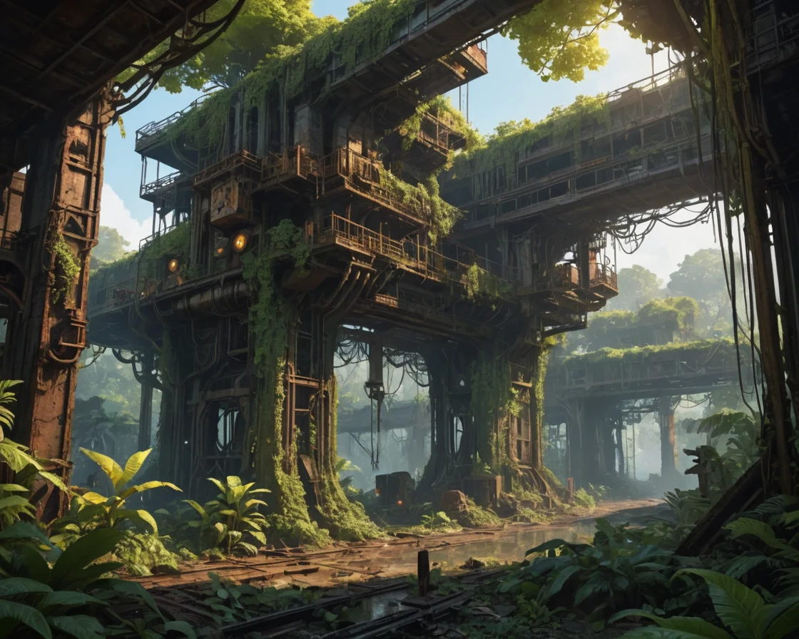 Decaying Industrial Jungle — SDXL AI prompt
