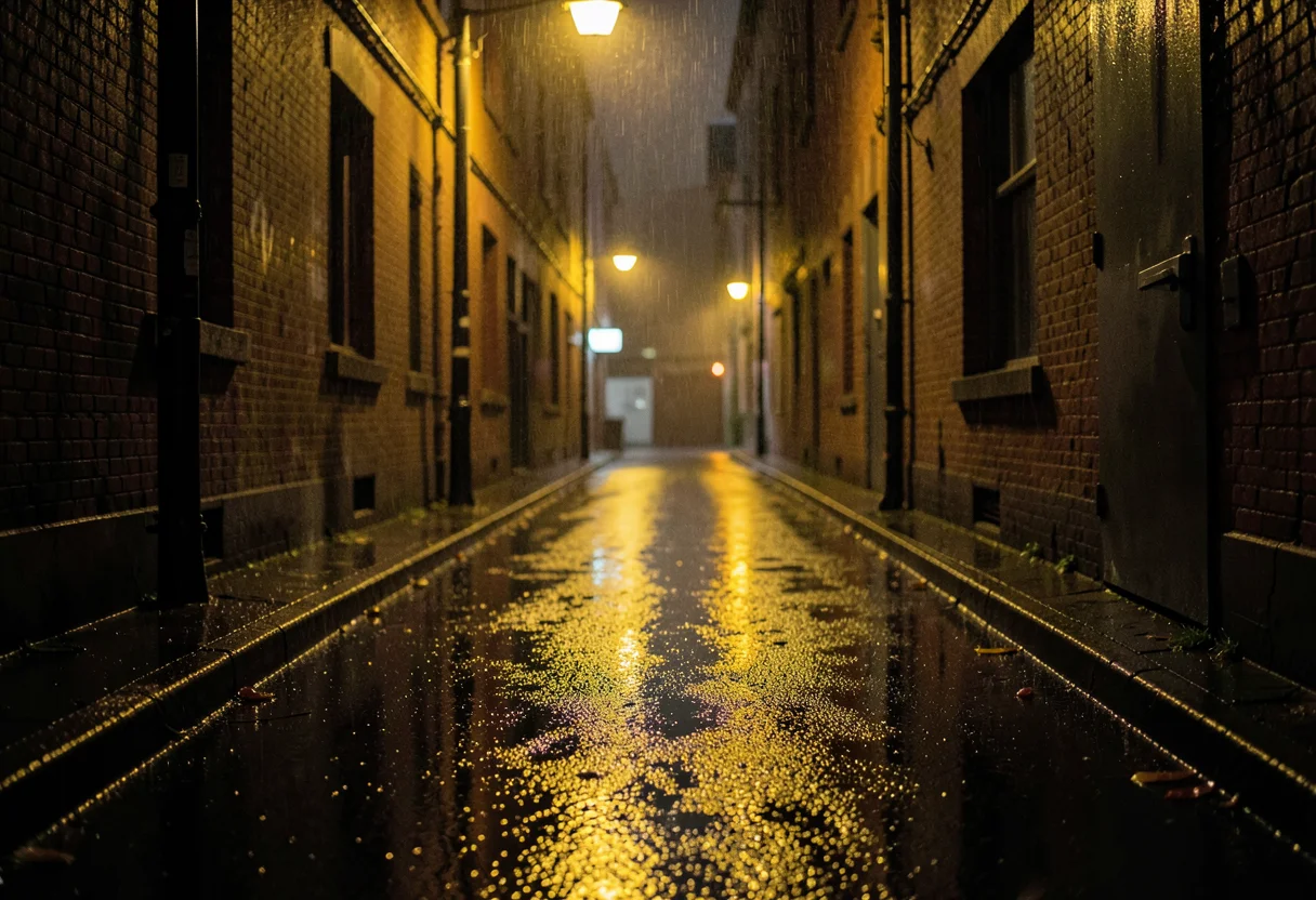 Wet Alley Reflections — Flux AI prompt
