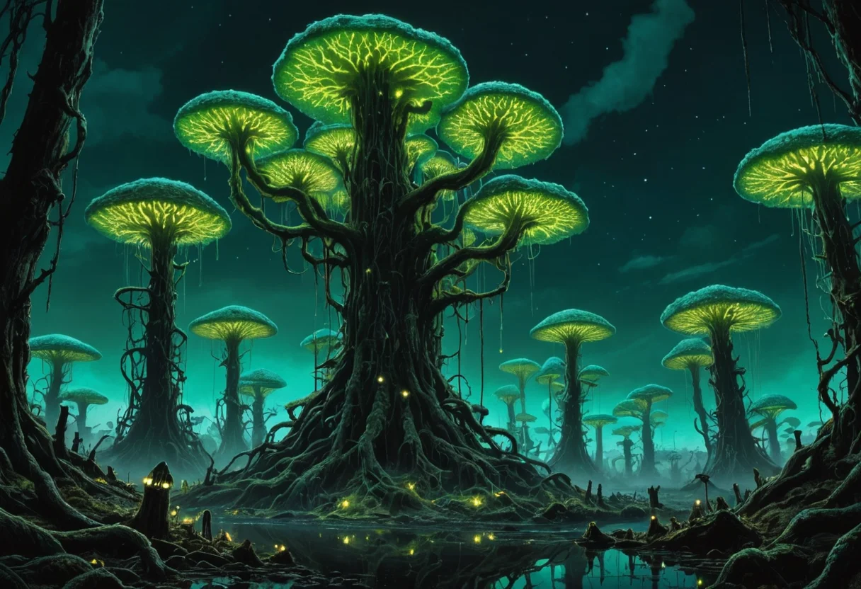 Myco-Industrial Spire (fantasy) — SDXL AI prompt
