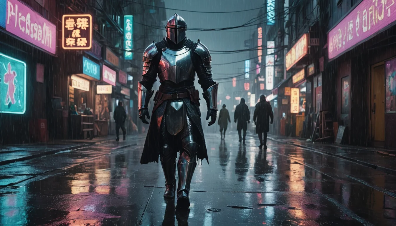 Cyber-Knight in Rain — SDXL AI prompt