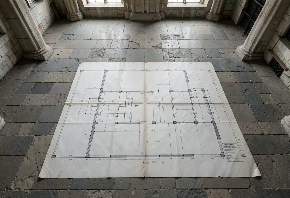 Blueprint Hall — Flux AI prompt