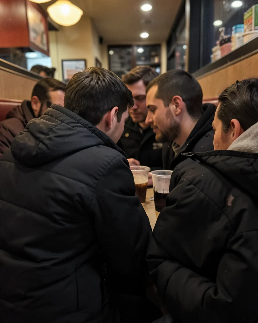 Tight Group Huddle — Flux AI prompt