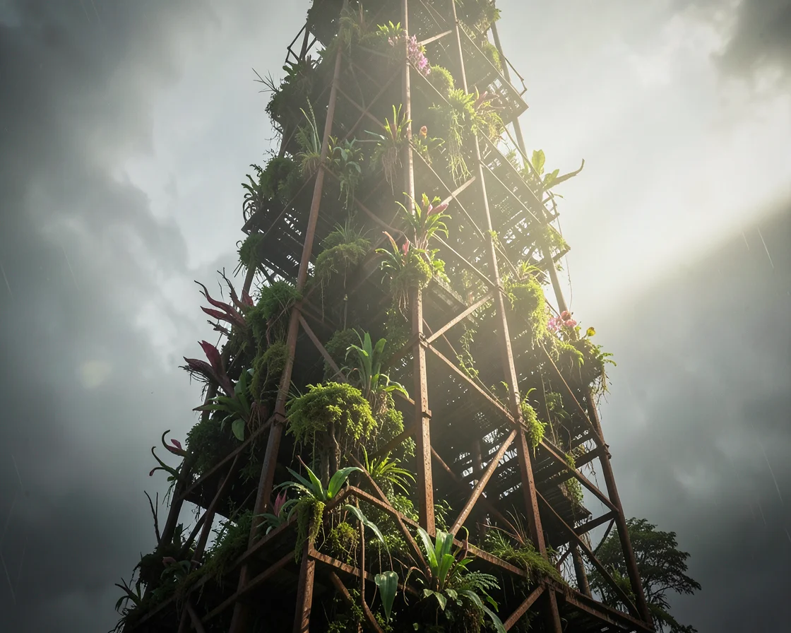 Industrial Flora Spire — Flux AI prompt