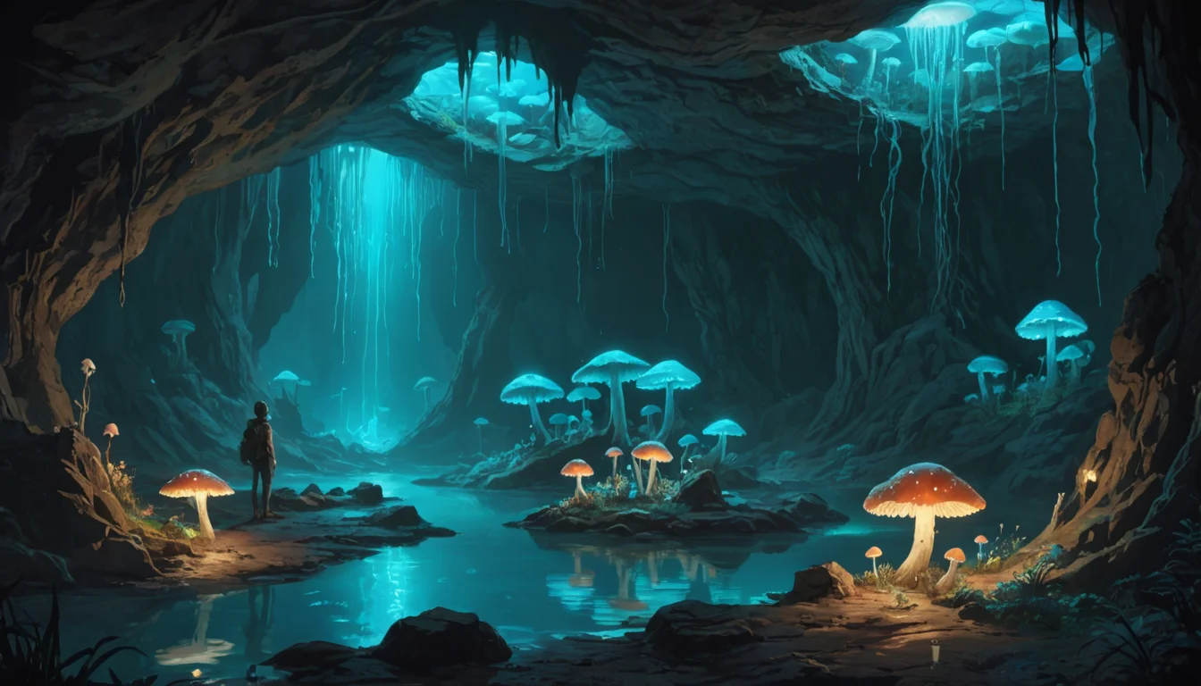 Bioluminescent Mushroom Cave — SDXL AI prompt