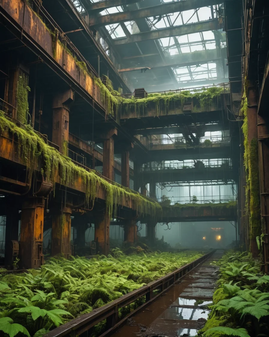 Fungal Factory Decay — SDXL AI prompt
