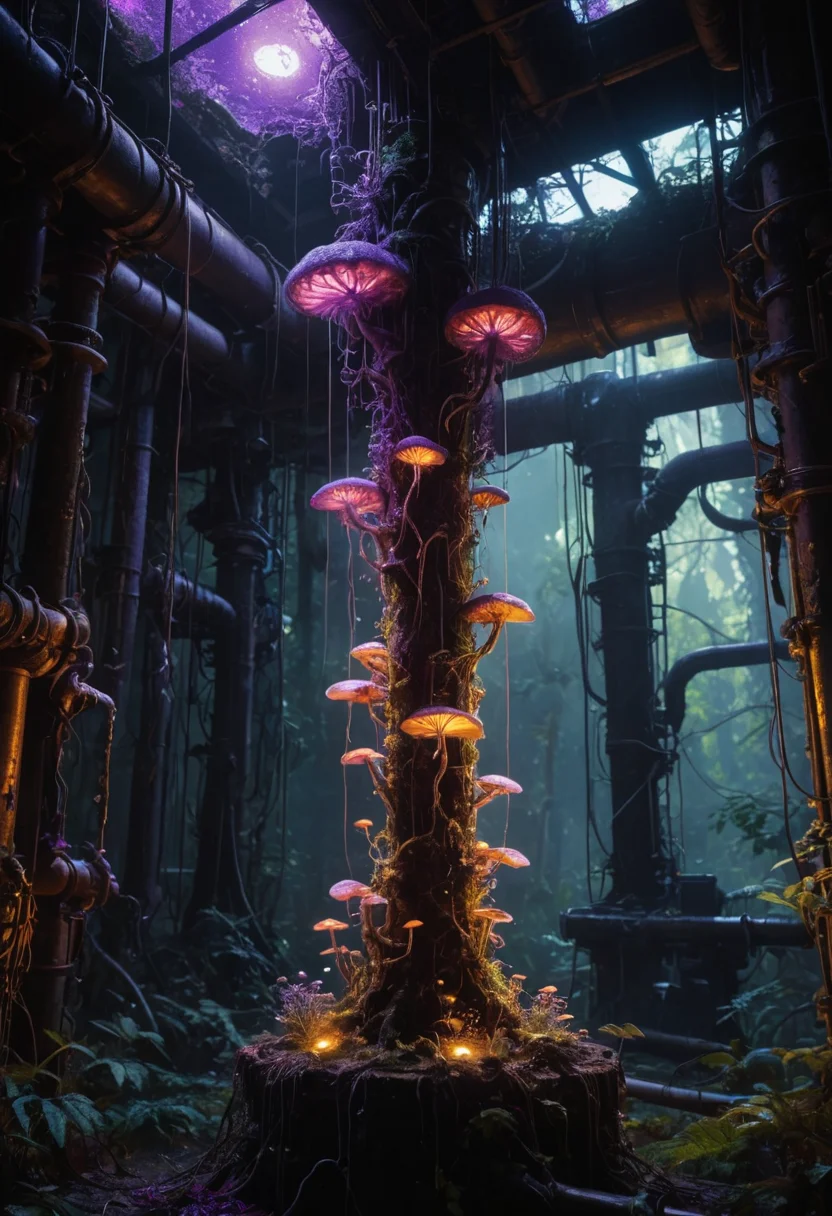 Myco-Industrial Spire — SDXL AI prompt
