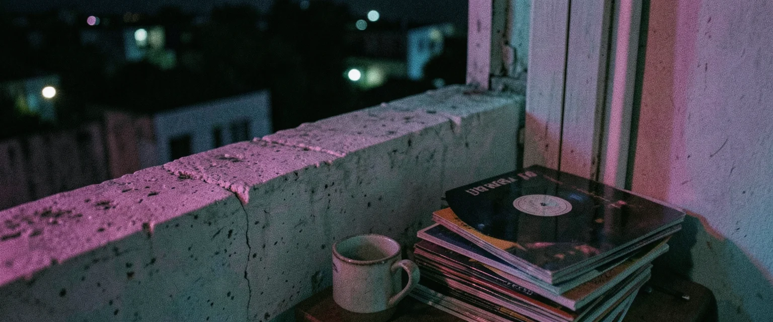 Neon Balcony Noir — Flux AI prompt