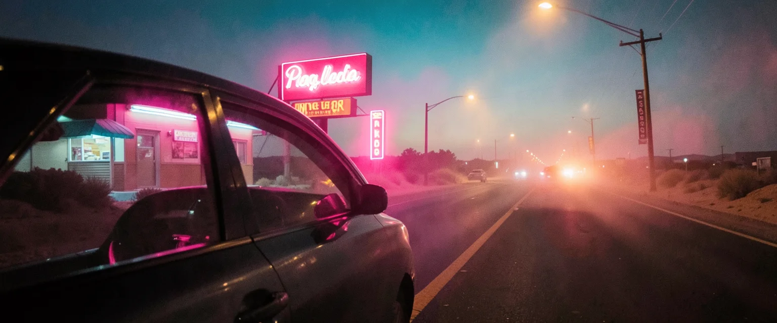 Neon Drive Ghosts — Flux AI prompt