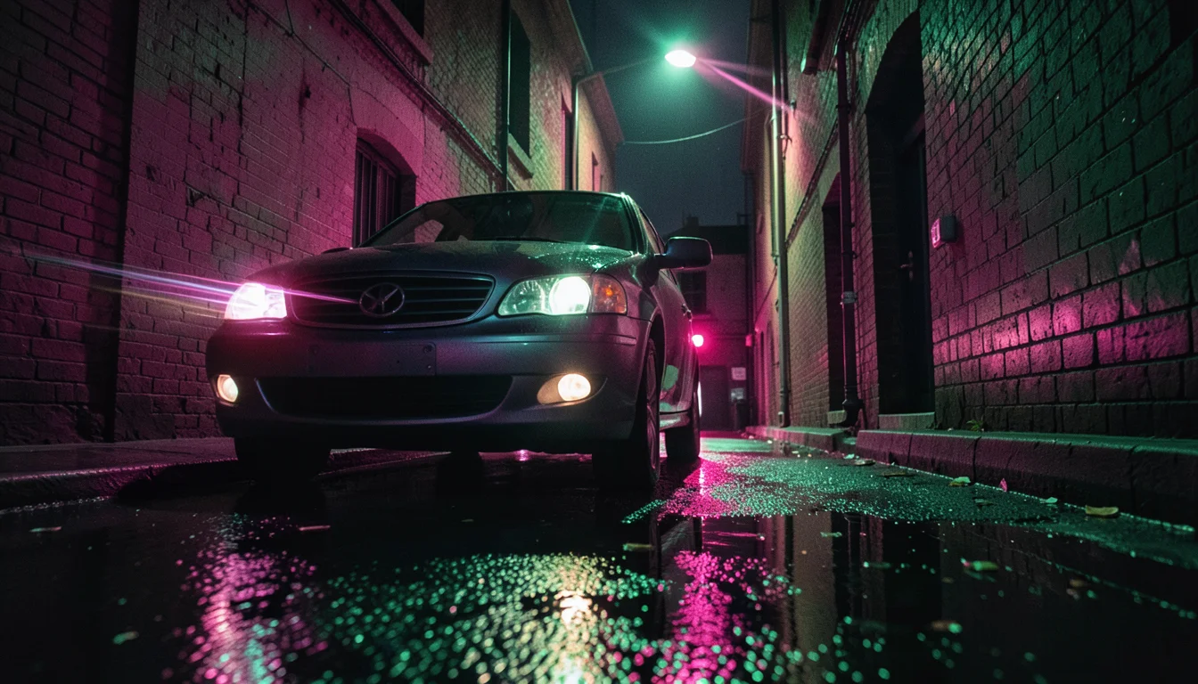 Neon reflection drift — Flux AI prompt