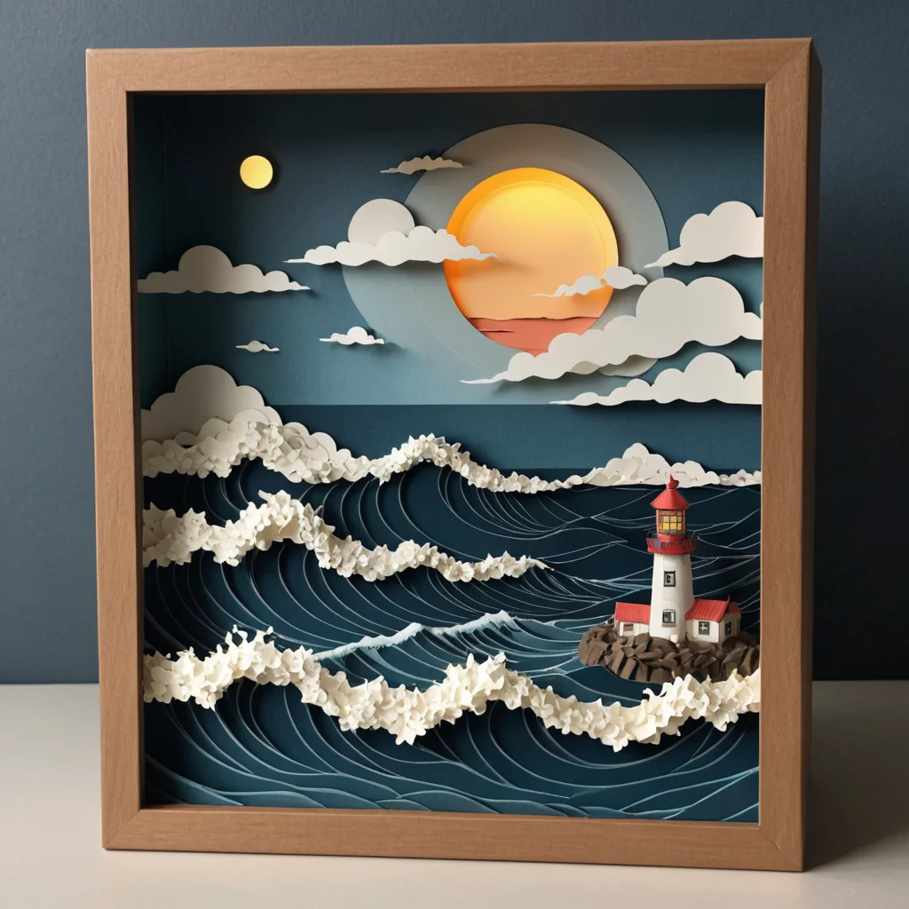 Paper-Cut Ocean Storm Diorama — AI generated image