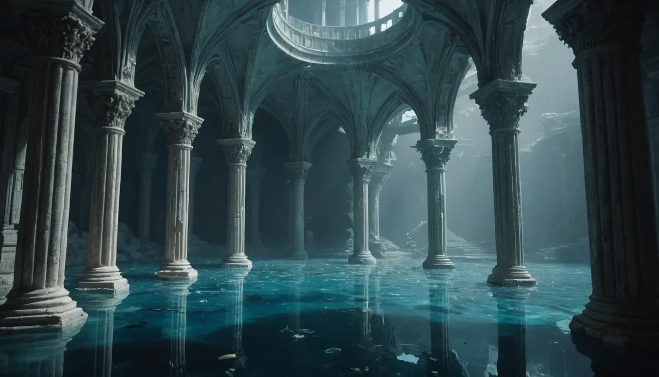 Submerged Library Citadel — SDXL AI prompt