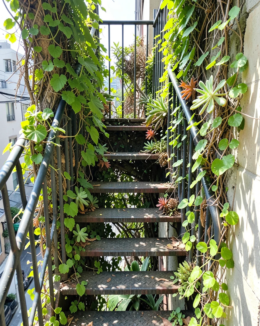 Fire Escape Garden — Flux AI prompt