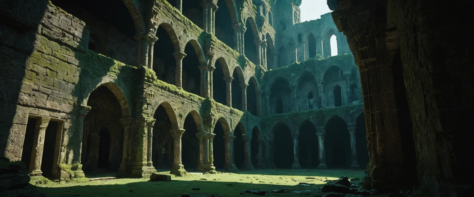 Verdigris Monastery Ruin — SDXL AI prompt