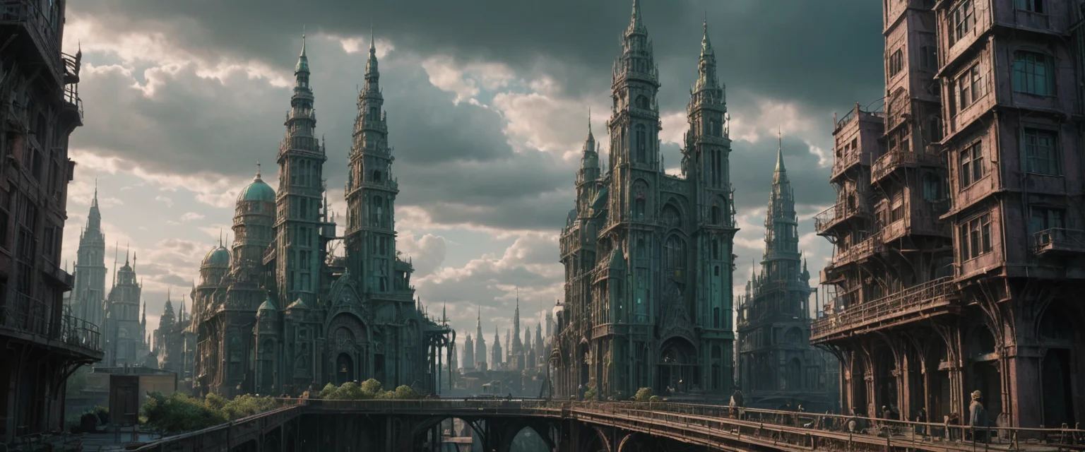 Verdigris Sky-City — SDXL AI prompt